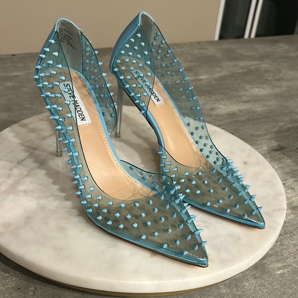 Steve Madden Transparent Blue Spiked Heels Size 8 - image 1